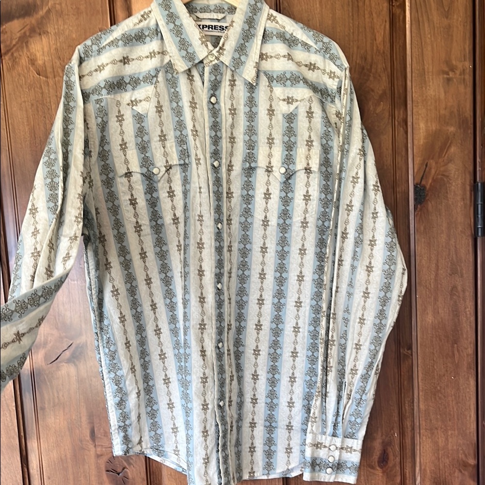 Express Men's Blue and White Striped Shirt